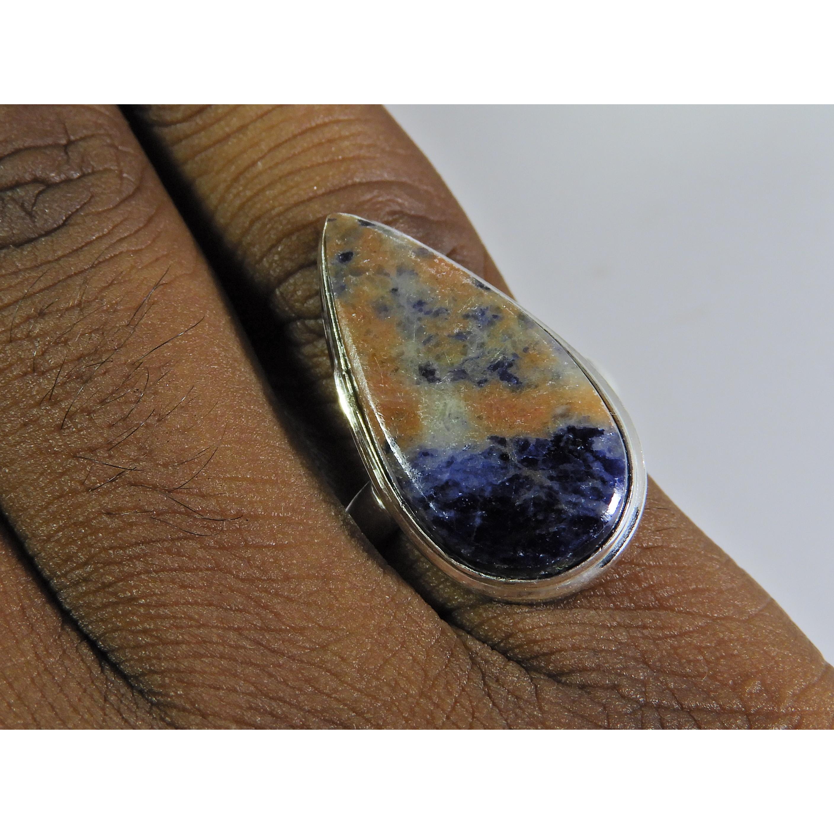 

Natural Blue Sodalite 925 Solid Sterling Silver Ring Size US-8 PG-43