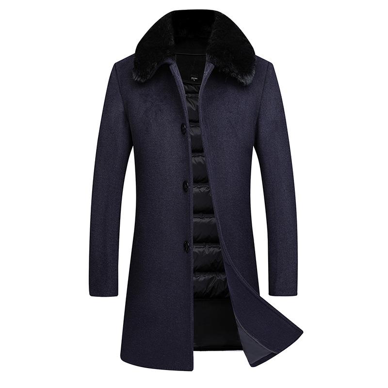 Winter Neue Herren Wollmantel Mittellanger und langer Klappkragen Daunenfutter Daunenmantel Herrenmantel