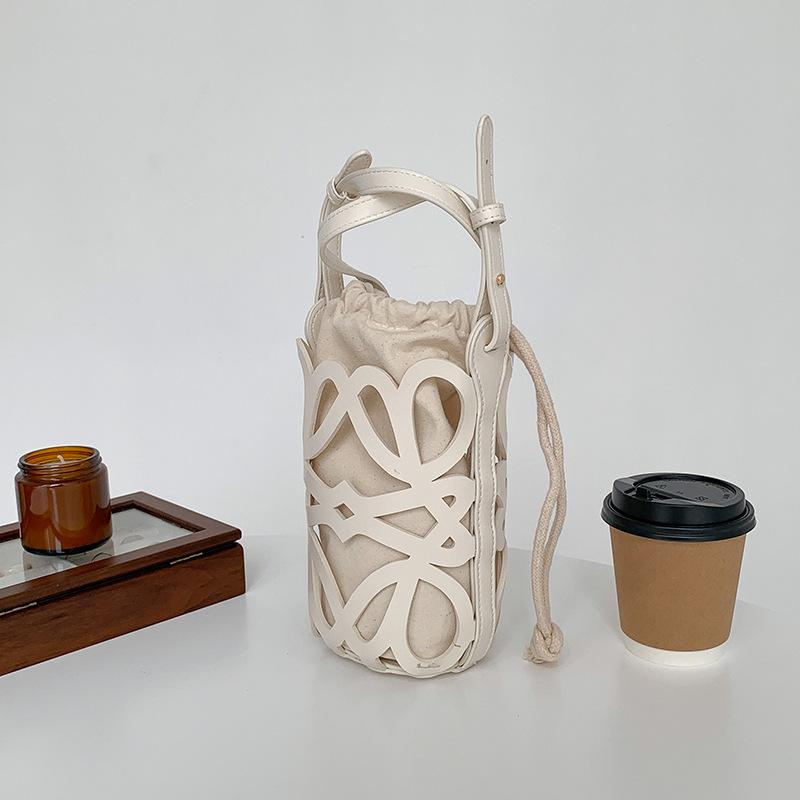 

Французская трендовая полая сумка-ведро на кулиске, женская универсальная холщовая сумка через плечо, повседневные сумки кроссбоди для женщин, подарки бежевый