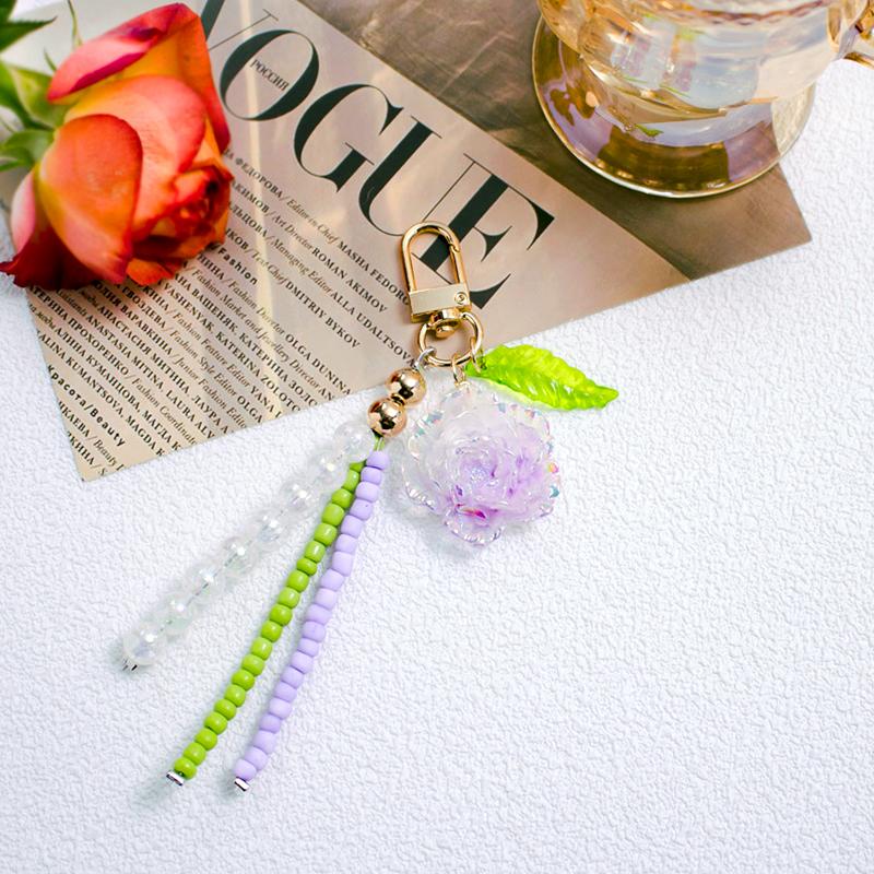 Women Girls Plastic Fashion Keychain Bag Pendants Beads Ornament Simulated Gift Key Rings Holders Decorative Accessories 6 Colors