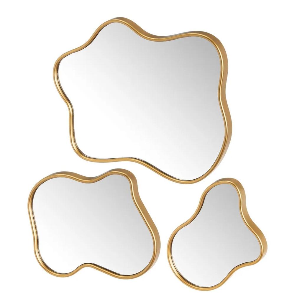 Set Of 3 Gold Wall Mirrors.