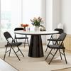 Linen-Look Set of Four Cushioned Folding Chairs - Black