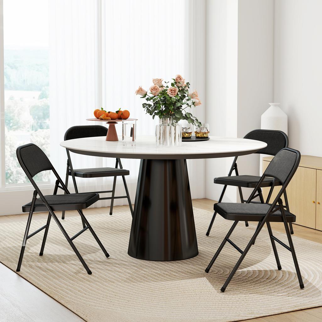 Linen-Look Set of Four Cushioned Folding Chairs - Black