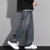 Mens Vintage Washed Straight Fit Denim Jeans Loose Wide Leg Casual Streetwear Trousers