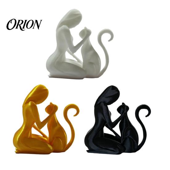 Sculpture 3D Printed Sculpture, One-Piece Molding Desktop Figure, Abstract Stable Decor Woman Cat Art Ornament for Home Gift Minimalist