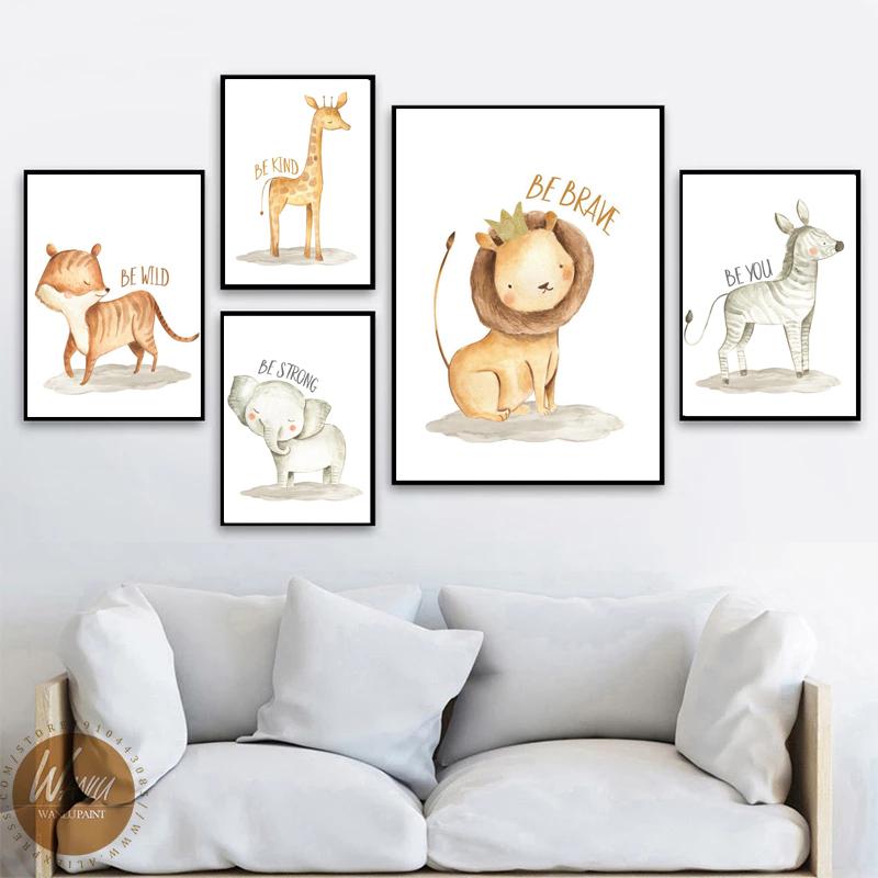 Cute Cartoon Animal Giraffe Lion Nursery Wall Art Canvas Painting Posters And Prints Wall Pictures Baby Kids Room Décor No Frame