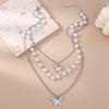 Elegant Multilayer Pearls Beaded Choker Necklace for Women Butterfly Pendant Necklace Girls Party Jewelry Gifts