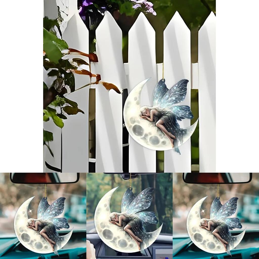 Acrylic Christmas Tree Flat Moon Elf Car Pendant With Clean Design For Celebratory Vehicle Decor