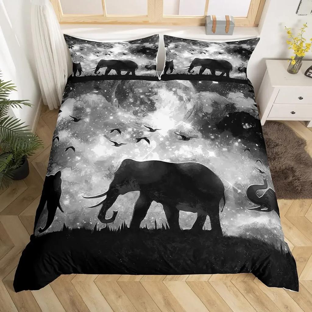 Comforter Cute Elephant Green Grass Bohemian Elephant Bedding Set Microfiber Safari Animals Comforter Twin King Size