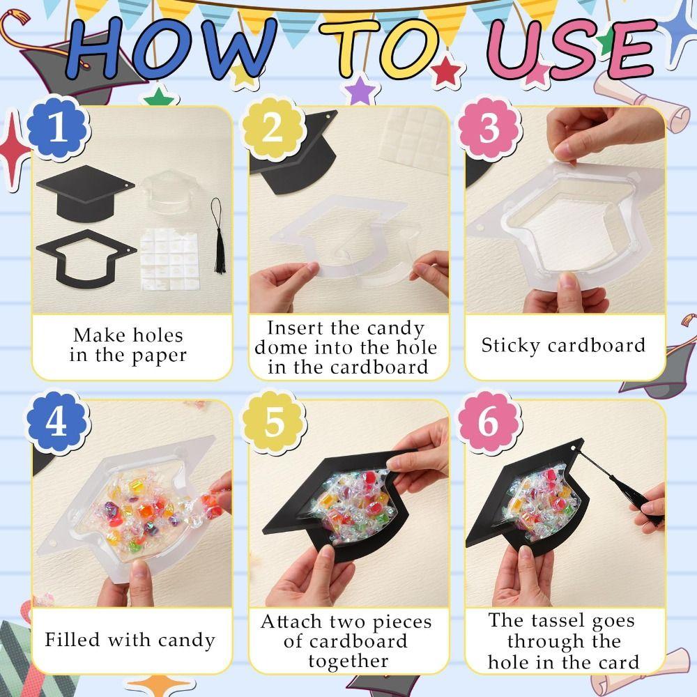 1/5/10PCS With Tassel Graduation Cap Candy Card DIY Clear Grad Candy Dome Reusable Candy Storage Container Chocolate Holder