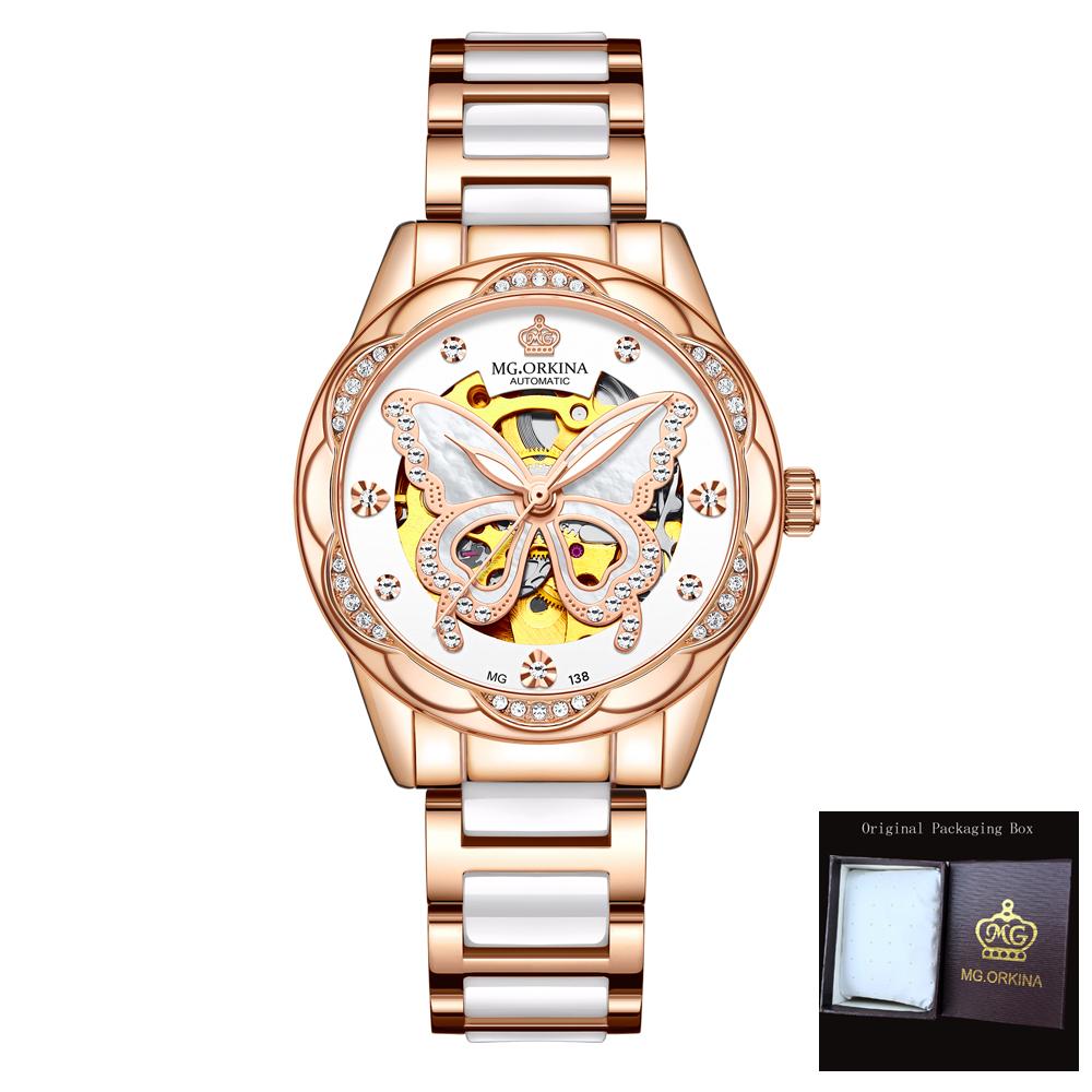 ORKINA Brand New Luxury Women Watches Ceramic Diamond Ladies Butterfly Hollow Automatic Mechanical Wristwatch Relogios Femininos