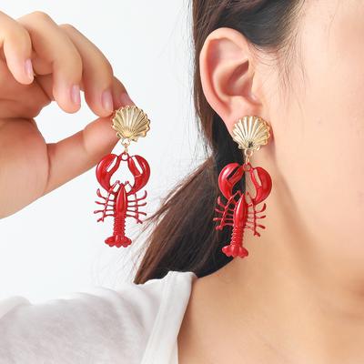 Lobster Bead Necklace Handmade Crystal Beaded Enamel Jewelry Simple Pendant Necklace Women Beach Vacation Accessory 2025 New