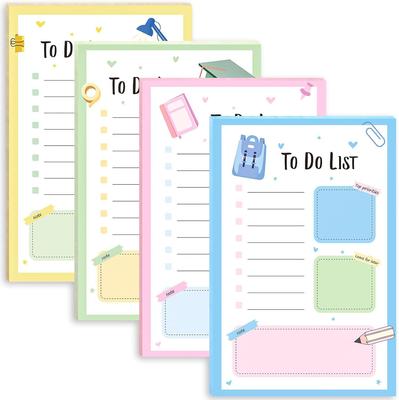 4-Pack To Do List Notepad Sticky Notes Planner Pastel Daily Task List Pads for Office School Home Organization