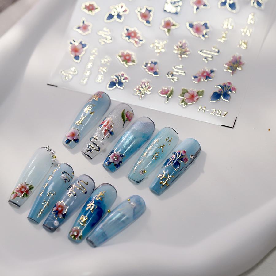 

TENSOR Chinese Style 3D Flower Hot Stamping Nail Stickers (M-287)