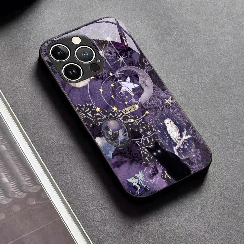 Retro Gothic Mysticism Black Glass Phone Case For iPhone 17 16 15 14 13 12 11 Pro Max Plus Soft Silicone Anti‑Knock Back Cover