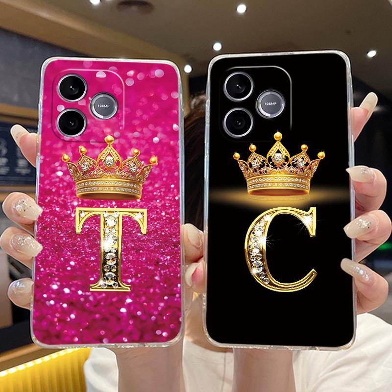 Shockproof Phone Case For Honor 600 Lite 5G/500 Smart 5G Transparent TPU Soft Casing Exclusive Lucky Letter Crown Couple Shell