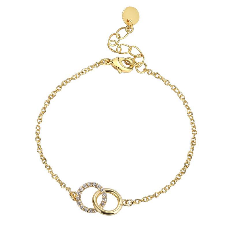 Womens Geometric Round Double Ring Bracelet Copper Base 18K Gold Plated With Cubic Zirconia Fashion Jewelry Copper Plated 18K Real Gold