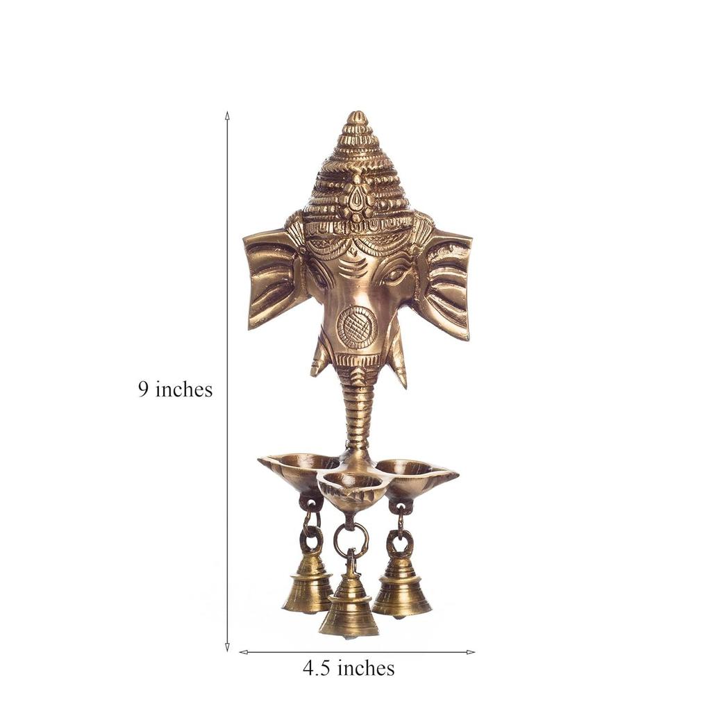 Ganesh Deepak with Bell Brass Wall Hanging (11 Cm X 8 Cm X 24 Cm, Brown)