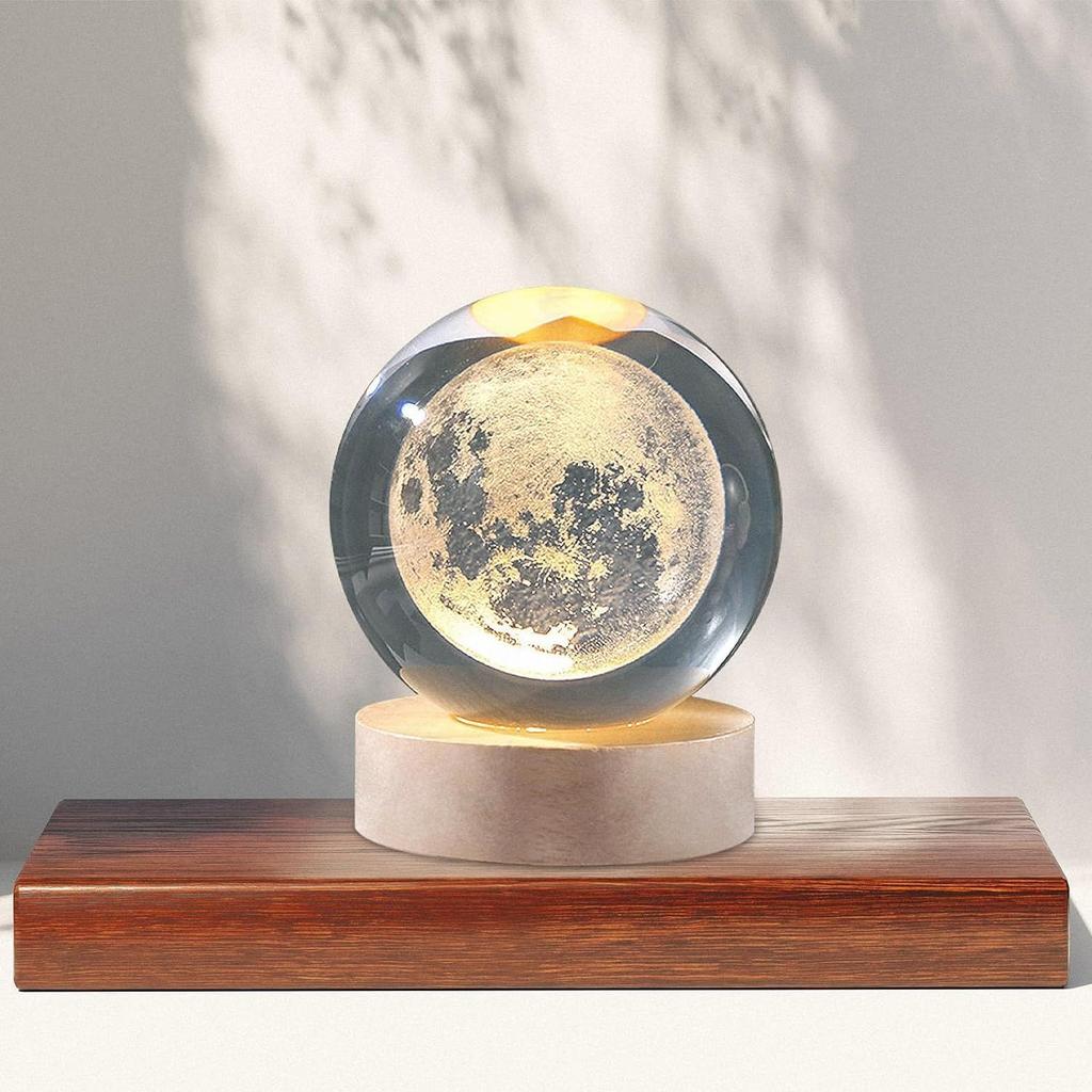 Moon Crystal Ball Night Light, Glass Ball Night LED Lamp with Woodern Base,Decorations Gifts for Men,Women,Kids,Boys,Girls | Gifts for Woman