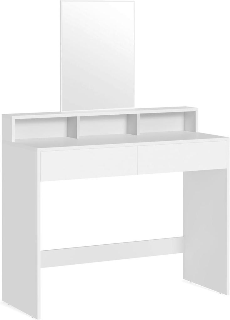 Toilette with large mirror and 2 drawers 3 Open compartments cosmetic table modern white
