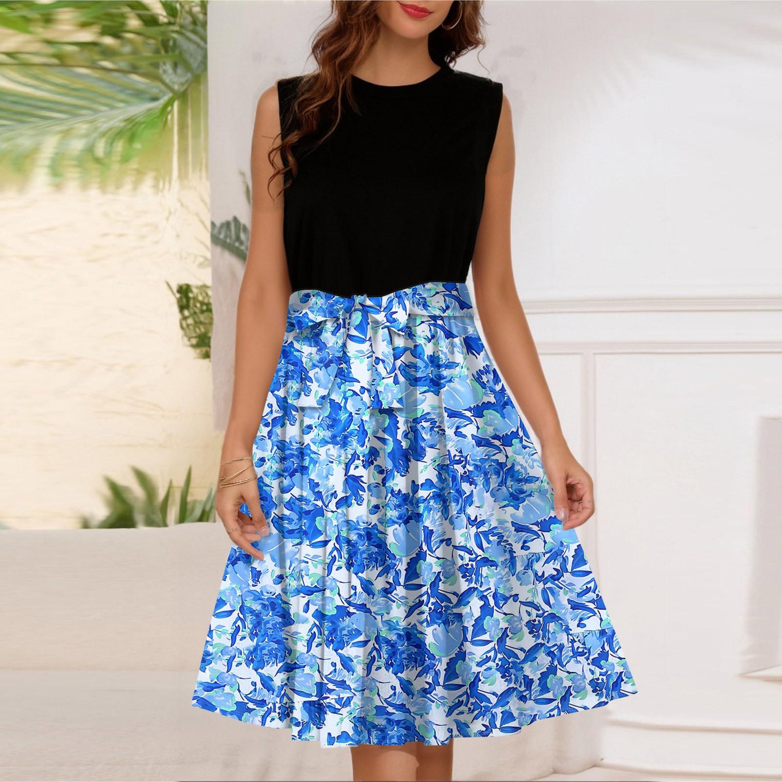 

Женское модное повседневное короткое платье без рукавов со шнуровкой и круглым вырезом XL