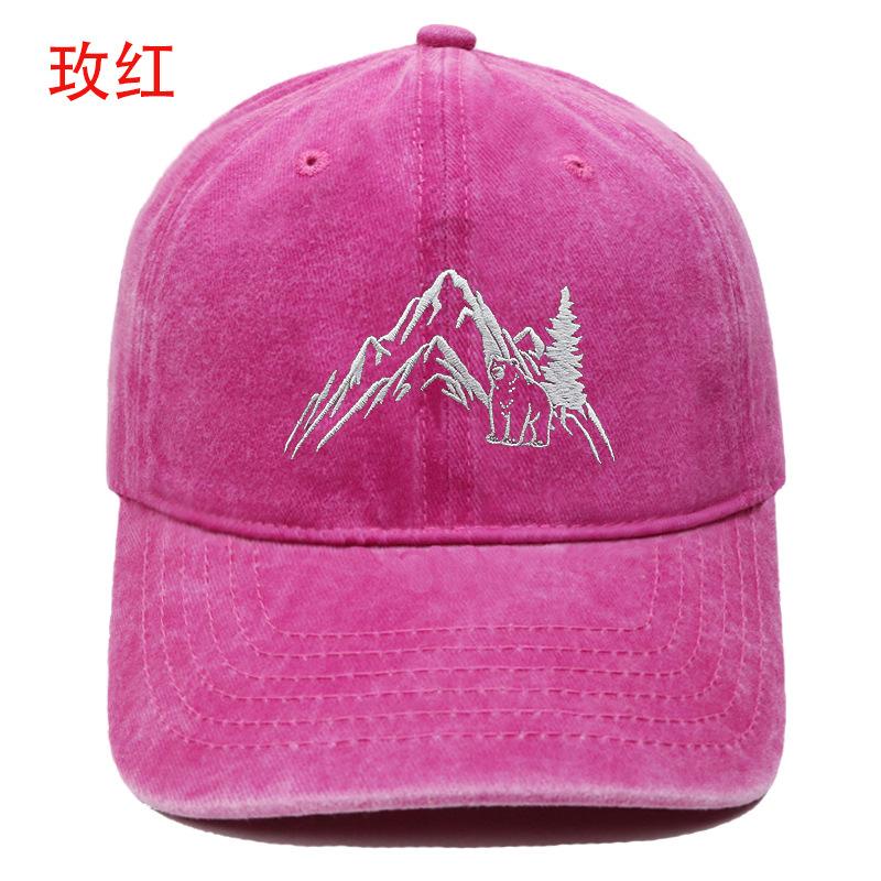 Berg Gipfel Bär Stickerei Gewaschen Retro Weiches Oberteil Baseballkappe Herren und Damen Lässig Outdoor Abenteuer Sonnenschutz Kappe
