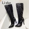 Fashion Liyke 2025 New Sexy Pointed Toe Knee High Boots Women Pole Dance Stiletto Heels Pumps Fashion Tassel Zip Rivet Winter Long Shoes