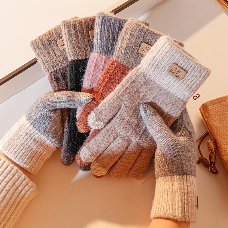 Korean Winter Warm Gloves Fleece Lined Thick Jacquard Fashion Gloves Outdoor Driving Five-Finger Touchscreen Gloves