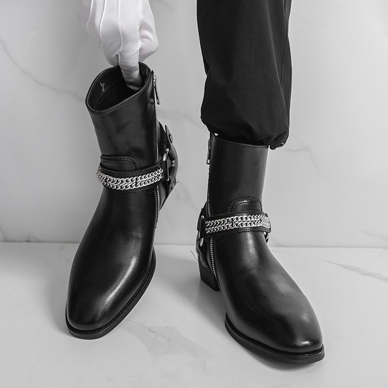 ЧЕЛСИ БОТИНКИ Chelsea boots Натуральная кожа Остроносые Цепь Уличный стиль Ковбойские Мартинсы 38