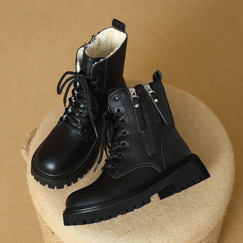 Women’s Winter Boots Casual Short Motorcycle Boots Girl Fashion Street Style Black Warm Ankle Boots with Fur Plus Size