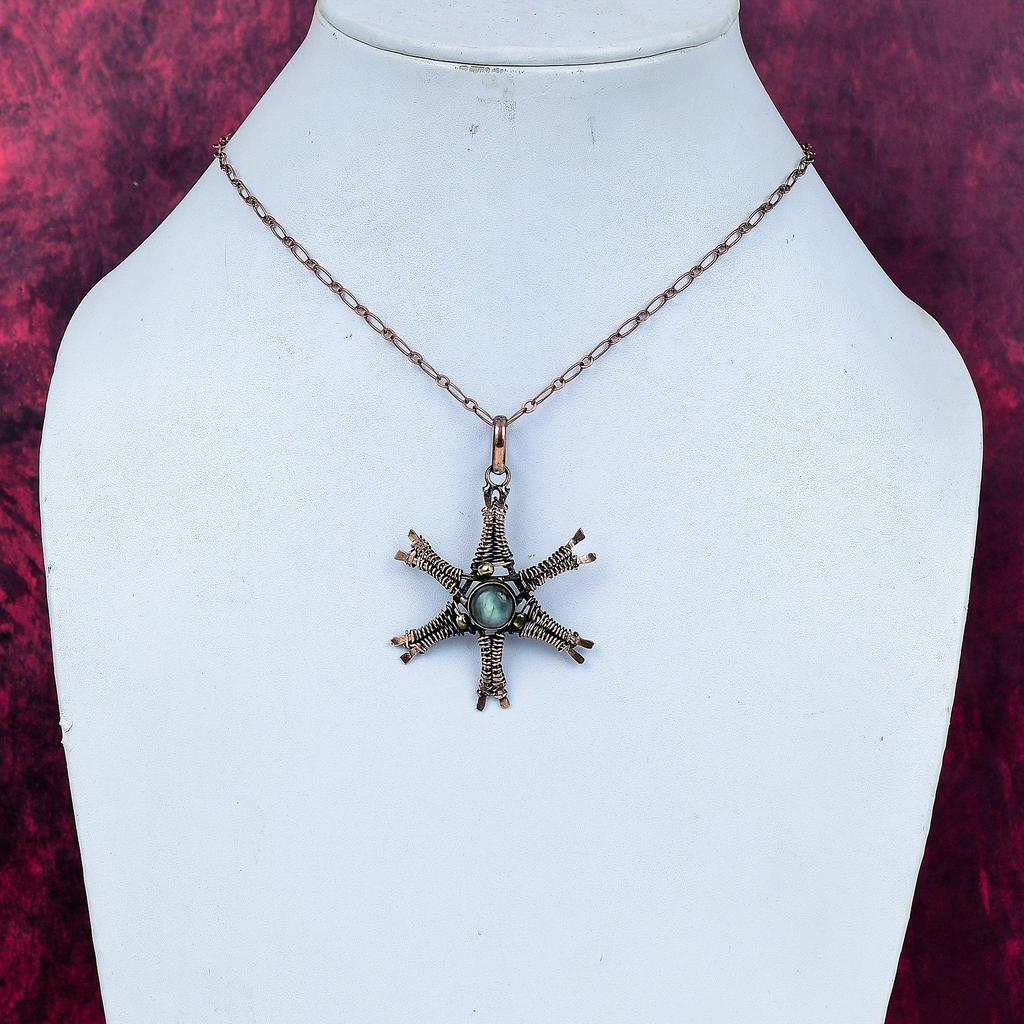 Labradorite Gemstone Pendant Copper Wire Wrapped Jewelry Handmade Star Pendant