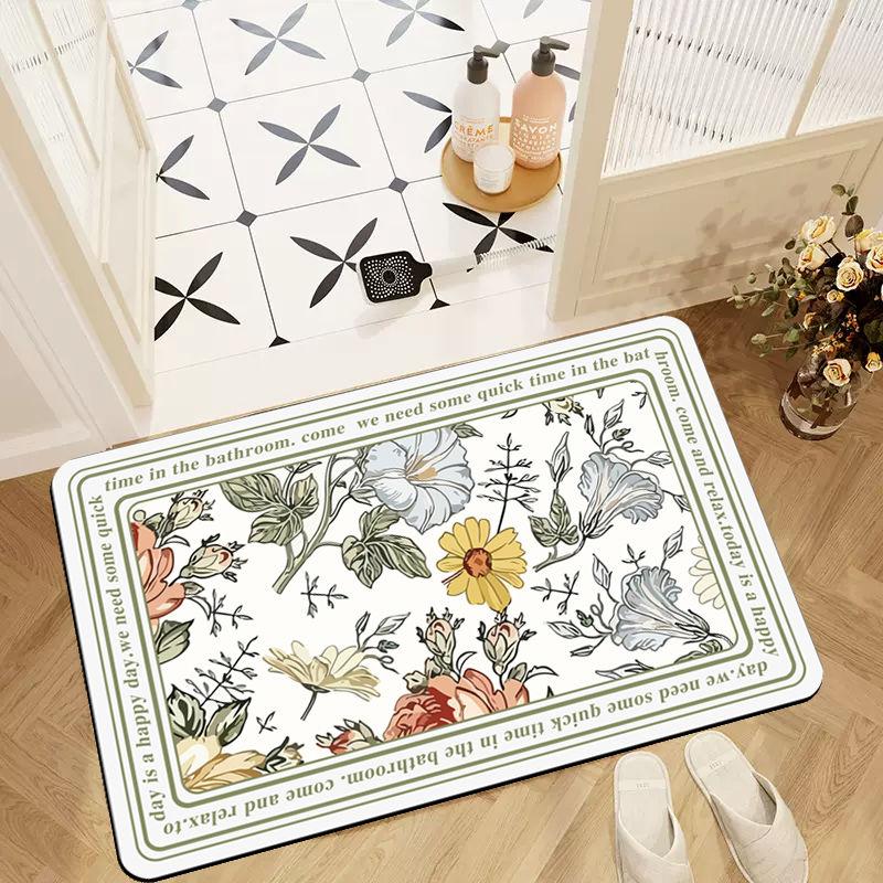 Bathroom absorbent floor mat retro oval non-slip carpet household toilet toilet thickened quick-drying toilet floor mat