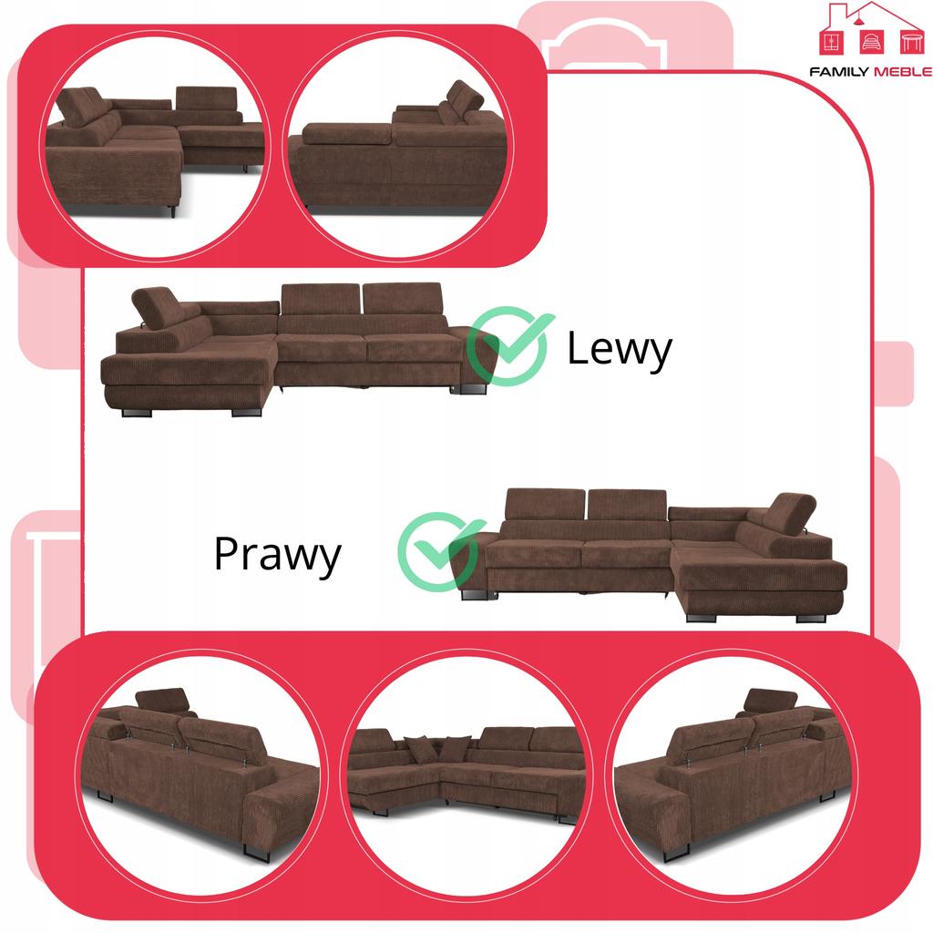 Corner Sofa, Foldable, F, Sleeping, Savio, Left, Family Furniture, Brown, Corduroy