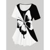 Women's Black and White Butterfly Print Fashion Short Sleeve Cropped Pants Suit