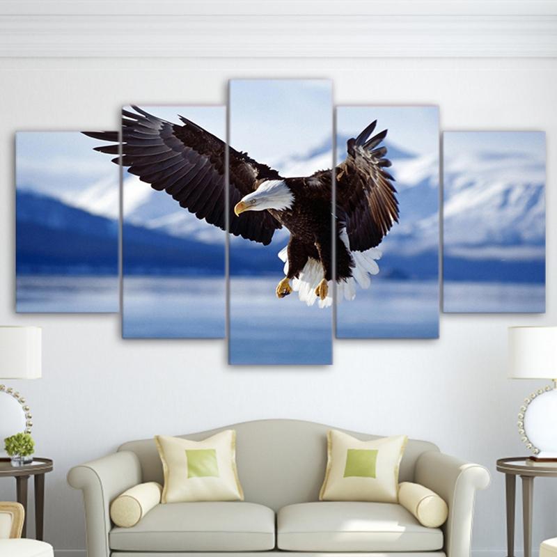 Pittura su Tela 5 Pezzi Animale Aquila che Spicca nel Cielo Blu Immagine HD Stampa Decorazione Artistica per Soggiorno Casa Foto