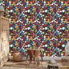Wallpaper Small Flowers Blue and Red for Living Room and Bedroom 50x1000