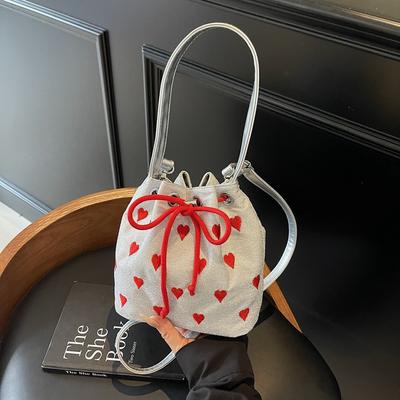 Ins-style Fashionable Drawstring Bucket Bag Korean Style High-texture Embroidery Love Portable