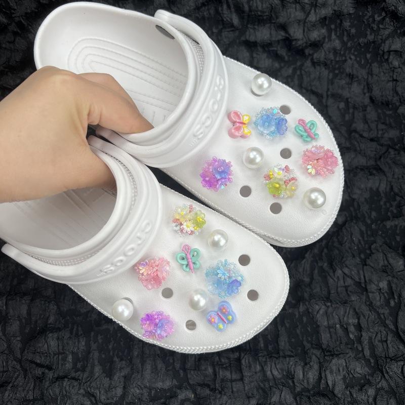 Hand Woven, Gradient Rice Beads, Colorful, Flower Clusters, Hole Shoe Decoration Buckle, Detachable, Shoe Buckle, Shoe Accessories