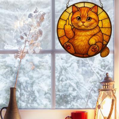 Cat Sun Catcher 2D Acrylic Cat Hanging Decoration Flip-off Cat Window
