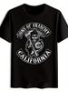 Black T-shirt with "Sons of " Skull & Hammer Graphic - Vintage Rock Band Design