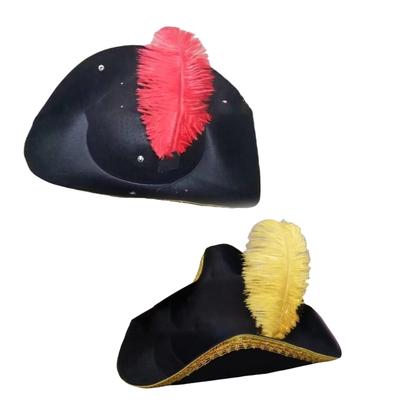 Cappello Tricorno Coloniale per Adulti e Adolescenti con Decorazioni di Piume Carnevali Cappelli da Pirata da Donna Festa di Halloween Travestimento Cappello per Fotografia