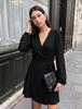 European and American New Satin Dress Women's Long-sleeved Temperament To Cover the Stomach, Fashionable and Thin Solid Color Slim-fitting Skirt