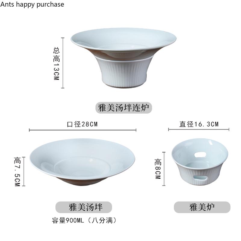 Round Pure White Ceramic Plate Soup Plates Furnace Heating and Holding Plate Dinner Plates Fruit Salad Bowl Dessert Bowl Dish