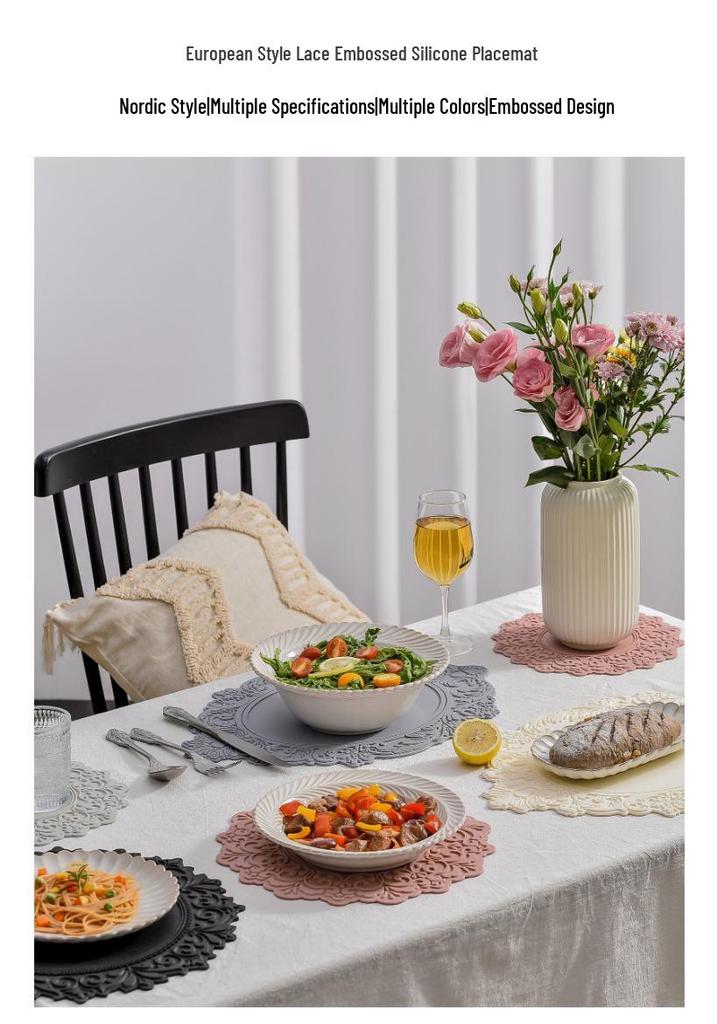 Nordic Silicone Embossed Lace Heat-Resistant Mat - Placemat, Teacup, Bowl, Pot, and Dinner Plate Accessory