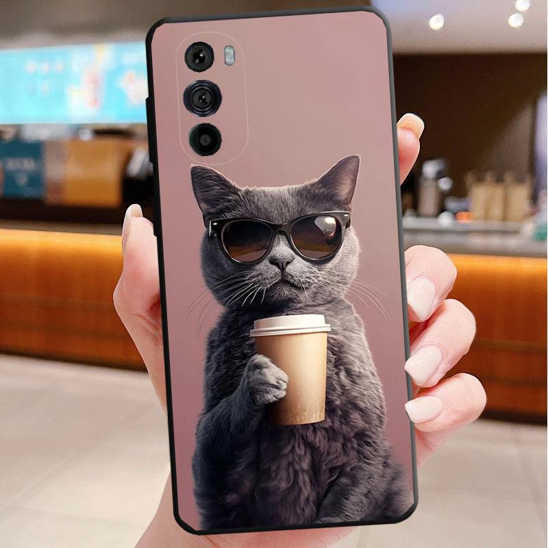 Phone Case For Motorola Edge 50 40 Pro 60 50 40 30 Ultra Neo Fusion Moto G Play G Stylus G Power G Drinking Wine Cat