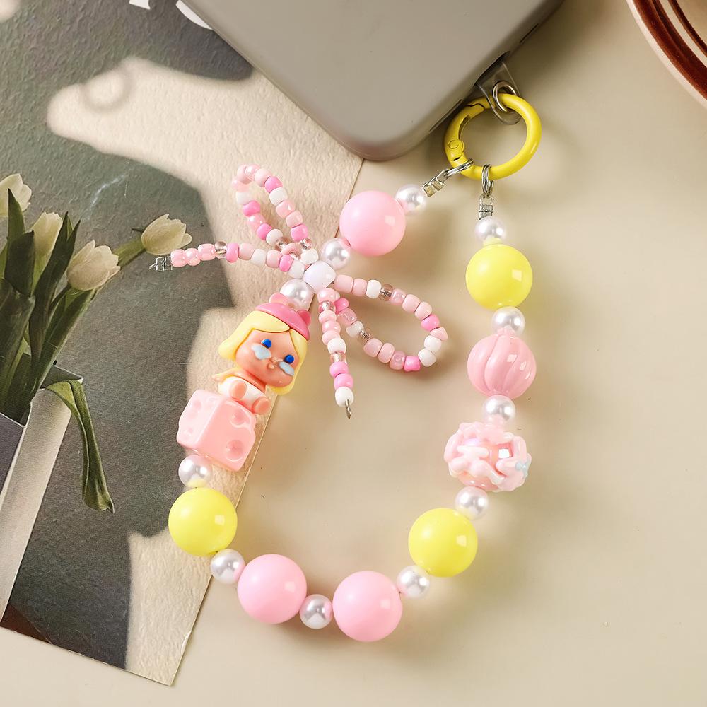 Dopamine Cute Beaded Doll Mobile Phone Chain Bag Pendant Jewelry Gift Anti-lost Hand Carry Keychain