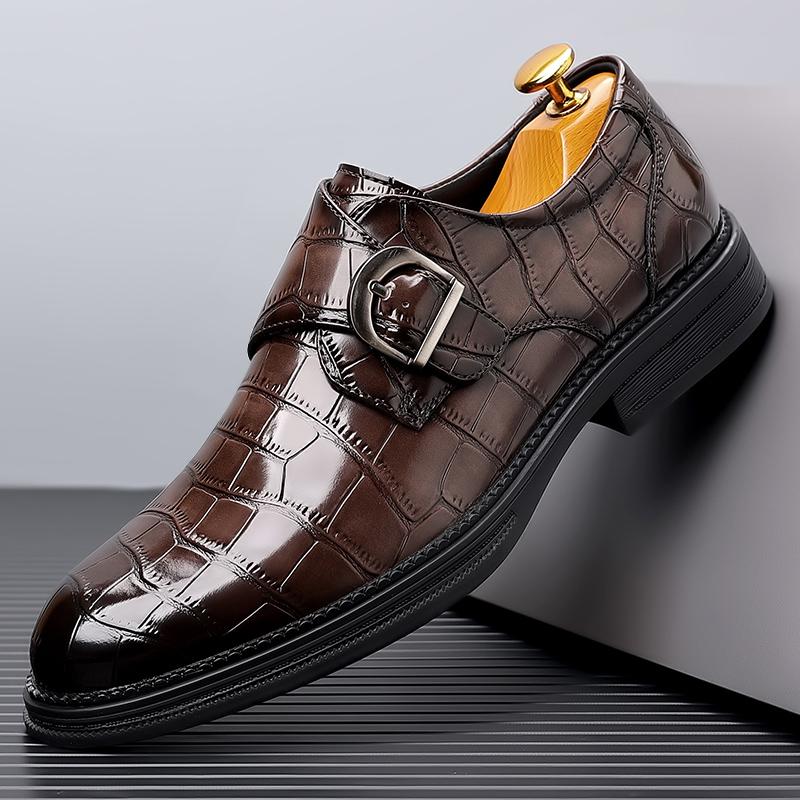 Fashion Fashion Trends Men Crocodile Pattern Leather Shoes Men Italy Style Business Dating Loafers Shoe Thick Soled Pointed Buckle Shoes