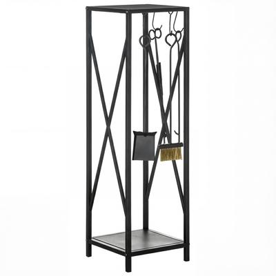 Holzkorb - Holzständer Kamin-Begleitset Säule - Mehrere Zubehörteile dim. 34L x 34B x 111H cm Metall Schwarz
