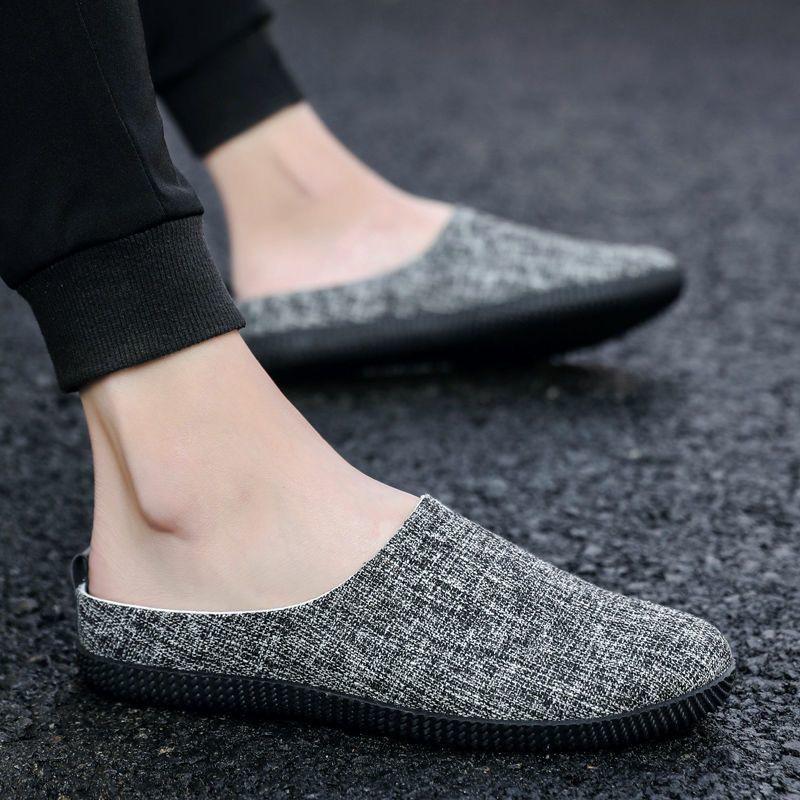 

Мужские летние полускользящие дышащие сандалии с закрытым носком, нескользящие, устойчивые к запахам, пляжные льняные ленивые слипоны 43