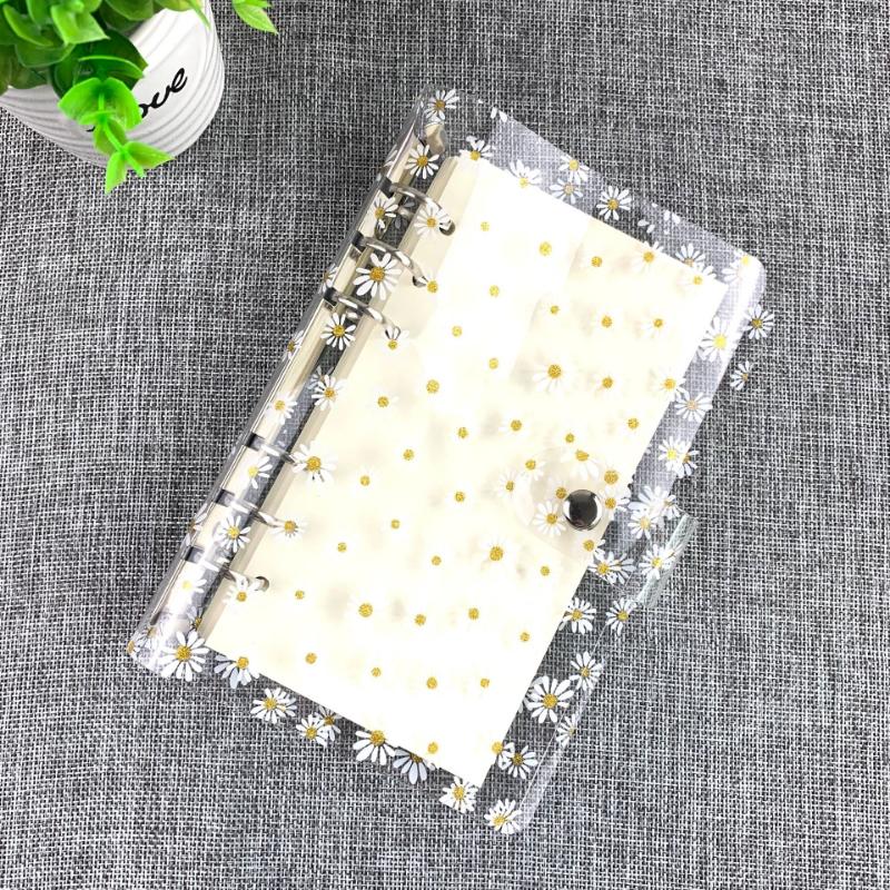 A7/A6 Cute Daisy Spiral Binder Notebook Agenda Cover with Storage Bag Kawaii Transparent School Diary Journal Planner Stationery